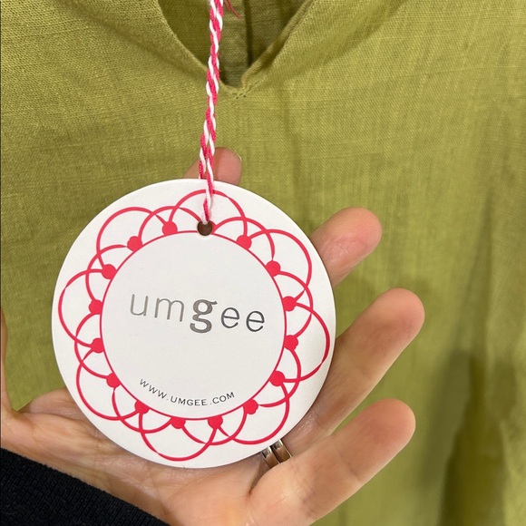 NWT UMGEE Linen Blend Mixed Print Lime Green Top Size Large - Picture 5 of 16